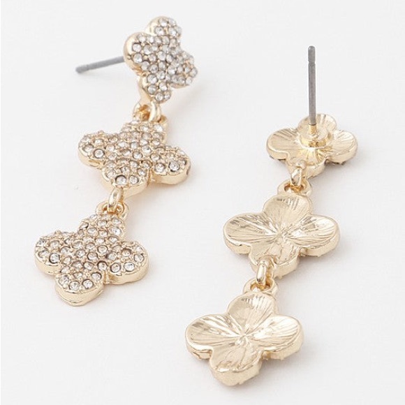 #08 Rhinestone Triple Clover Drop Earrings - Picture 2 of 2